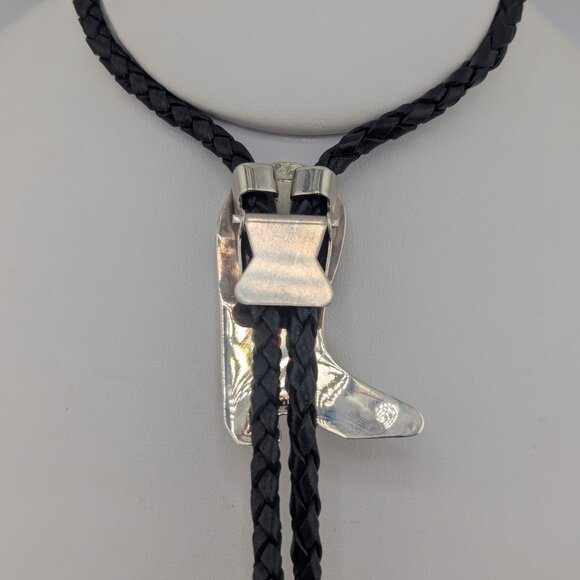 Navajo Kingman Turquoise Bolo Tie Leather Sterling Silver Southwest Accessory ** - Picture 9 of 10